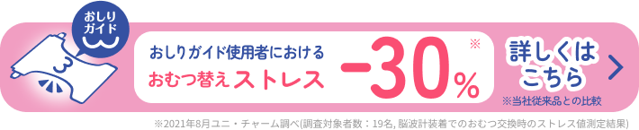 おしりガイド使用者におけるおむつ替えストレス-30%, 詳しくはこちら