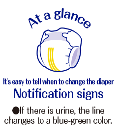 At a glance It's easy to tell when to change the diaper Notification signs ●If there is urine, the lineb changes to blue-green.