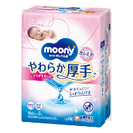 moony婴儿湿巾 柔软 加厚材质（替换用）60枚×5