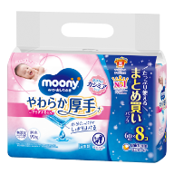 moony婴儿湿巾 柔软 加厚材质（替换用）60枚×8