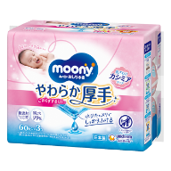 moony婴儿湿巾 柔软 加厚材质（替换用）60枚×3