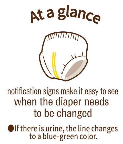 Easy-to-see, wetness indicator, ● If there is urine, the line changes to a blue-green color.