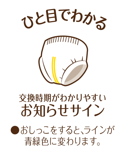 ひと目でわかる 交換時期がわかりやすいお知らせサイン ●おしっこをすると、ラインが青緑色に変わります。