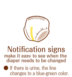 Notification signs make it easy to see when the diaper needs to be changed, ● If there is urine, the line changes to a blue-green color.