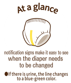 At a glance, notification signs make it easy to see when the diaper needs to be changed ●If there is urine, the line changes to a blue-green color.